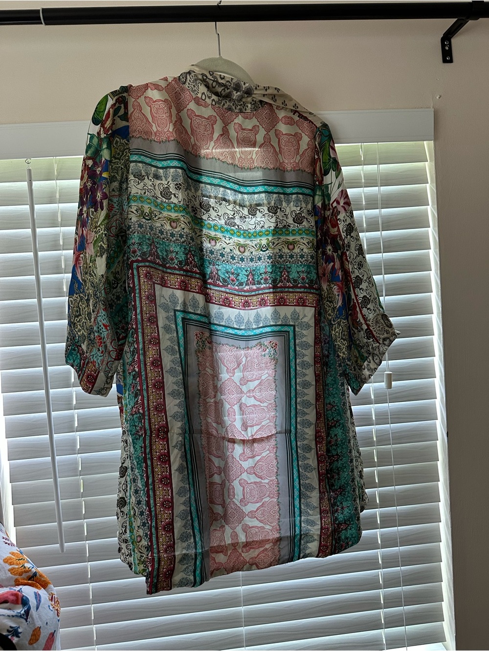 Johnny Was Multicolor Floral Patchwork Kimono Jacket — Pink, Teal, Blue, Green